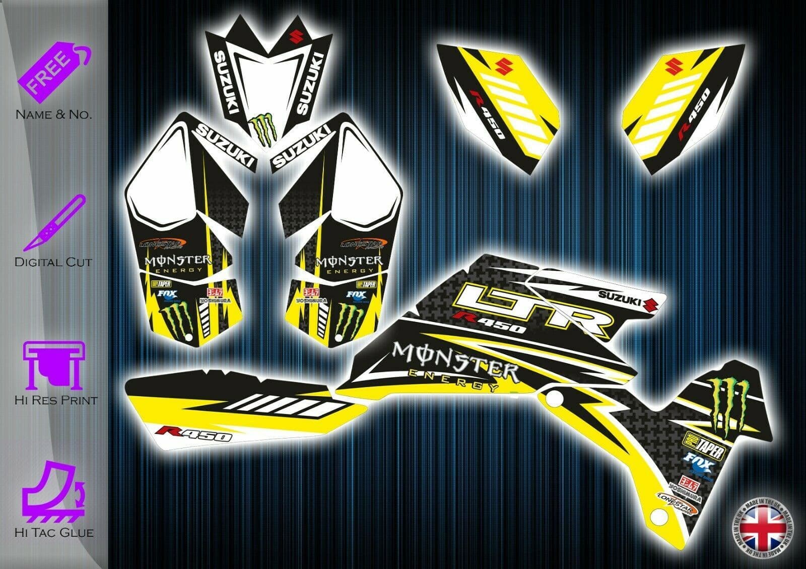 Kit Autocollants/Graphiques Personnalisables Pour Suzuki LTR 450 ATV (2006-2014) - Style Camouflage/Monster