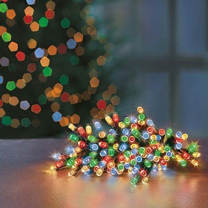 100 Multi-Coloured LED Battery Operated Christmas String Lights with Timer.