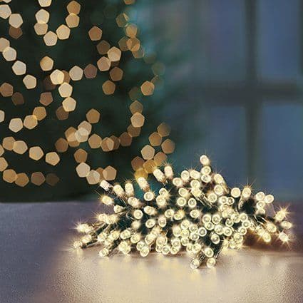 100 Warm White LED Battery Operated Christmas String Lights with Timer.