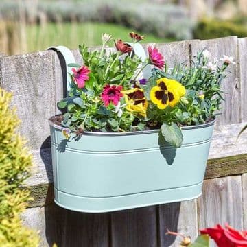 12"Fence & Balcony Metal Hanging Planter - Sage Green