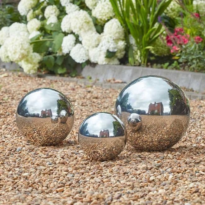20cm  Floating -  Silver Gazing Ball - Stanless Steel.
