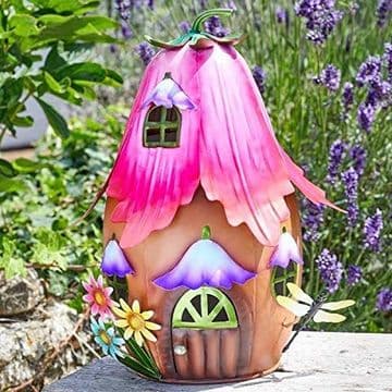 30cm Colourful Metal Fairy House - The fuchsia House