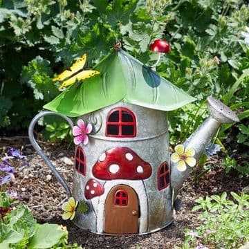 32cm Colourful Metal Fairy House - The Watering Can Cottage