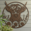 Aged  Wall Art - Large Floral Cow  Wall Plaque - 49cm.