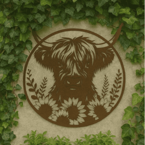 Aged  Wall Art - Large Floral Cow  Wall Plaque - 49cm.