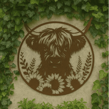 Aged Wall Art - Large Floral Cow Wall Plaque - 49cm