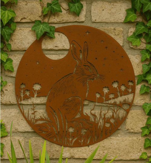 Aged Wall Art - Large Twilight Hare Wall Plaque - 50cm.