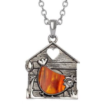 Amber Paua shell  Hen & Hen House  Necklace - Gift Boxed