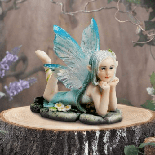 PRE ORDER - Amelia - Nature fairy figurine with clear blue wings.