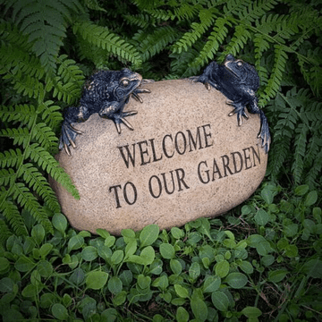 Antique Bronzed - Frog Welcome To Our Garden -Stone Resin Sign