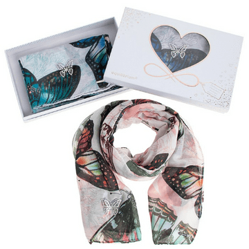Beautiful Butterfly - Scarf & Silver Brooch Gift Set