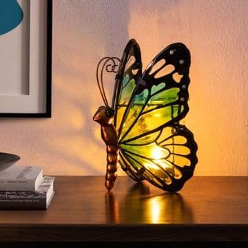 Beautiful Glass Butterfly Tealight Holder/Oil Burner - Green