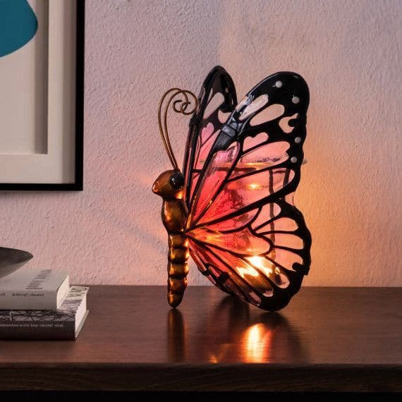 Beautiful Glass Butterfly Tealight Holder/ Oil Burner  - Pink.
