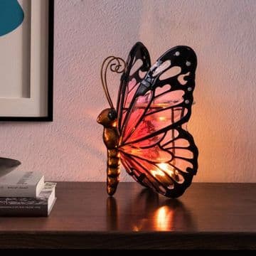 Beautiful Glass Butterfly Tealight Holder/ Oil Burner - Pink