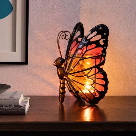 Beautiful Glass Butterfly Tealight Holder/Oil Burner  - Sunset.