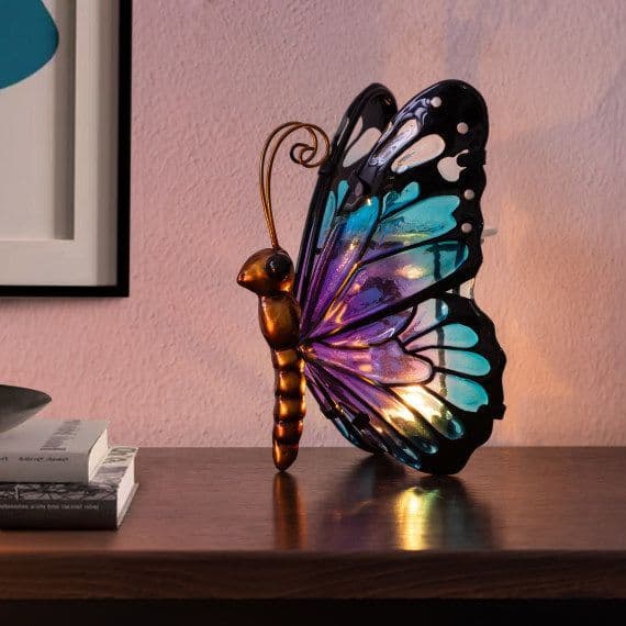 Beautiful Glass Butterfly Tealight Holder/Oil Burner - Teal.