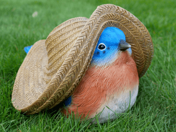Big BlueBird in a Straw Hat - 24cm