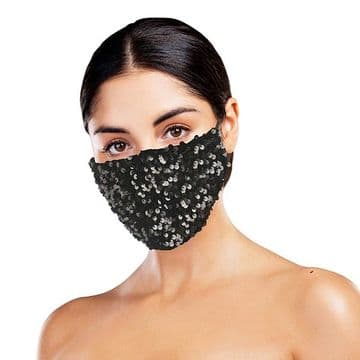 Black Dazzle - Face Mask with Sequins - Party Face Mask /Face Covering