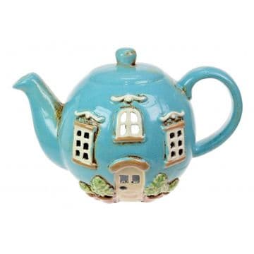 Blue Ceramic Fairy garden Teapot House - 19cm
