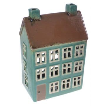 Blue Ceramic Fairy Garden Town House - 19cm