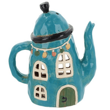 Blue Teapot  Tea light House - Ceramic - 21cm
