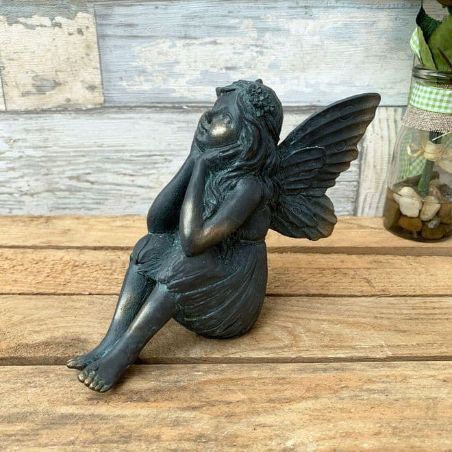 Bronze Effect Flower Fairy - The Kneeling Fairy - 18cm.