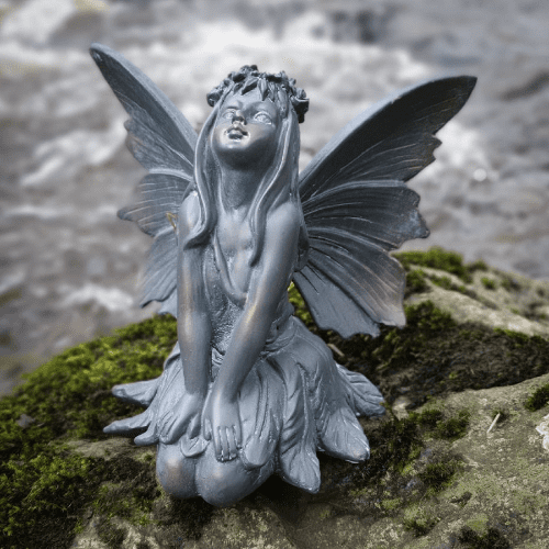 Bronze Effect Flower Fairy - The Kneeling Fairy - 18cm.