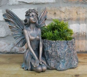 Bronze Fairy Log Planter - 20cm