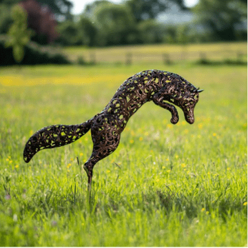 Bronze Leaping Fox Garden Sculpture - 100cm