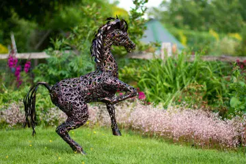 Bronze Leaping Horse Garden Sculpture - 125cm
