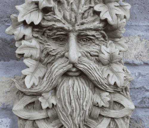 Large Green Man Wall Plaque – Stone Garden Ornament 33cm/13″H – UK Made + FREE GIFT