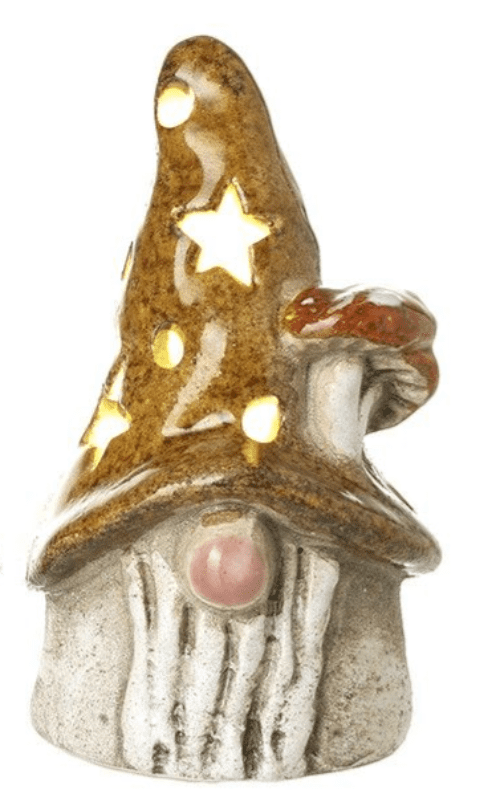 Ceramic Light-up Wizard - Light Brown Hat - 9.8cm.