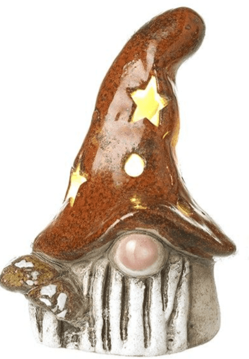 Ceramic Light-up Wizard - Rich Brown Hat - 9.8cm.