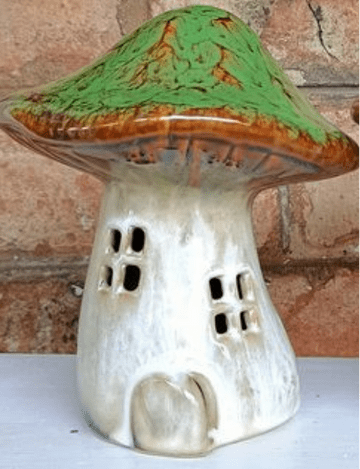 Ceramic Mushroom Fairy House - Hand Crafted - Green Roof