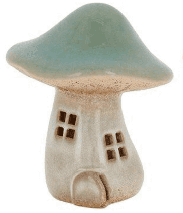 Ceramic Mushroom Fairy House - Hand Crafted - Light Green Roof