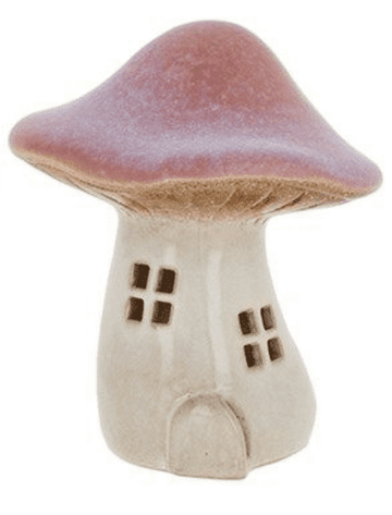 Ceramic Mushroom Fairy House - Hand Crafted - Light Pink Roof