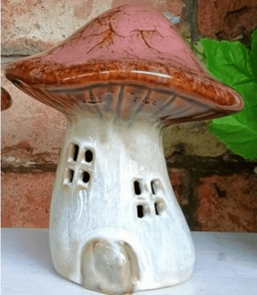 Ceramic Mushroom Fairy House - Hand Crafted - Red Roof