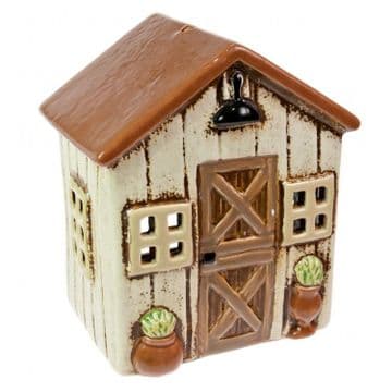 Ceramic Shed-  Brown Barn Door Tea light House - 14cm