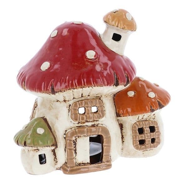 Ceramic - Village Mushroom Cottage- Tealight Holder -  16cm.