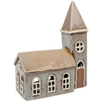 Ceramic - Village Pottery Country Church Tealight Holder - Large 20cm