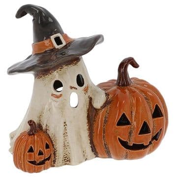 Ceramic Village Pottery - Ghost & Pumpkins - Tealight House