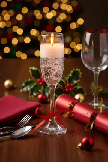Champagne Glass Gel Candle with Red Star - 22cm