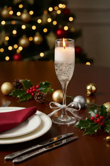 Champagne Glass Gel Candle with Silver Stars - 22cm