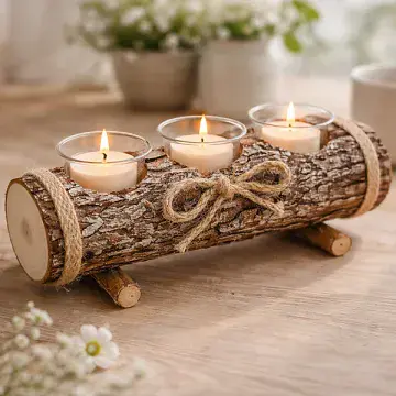 Country Cabin - Wooden Log  Triple Tea light holder