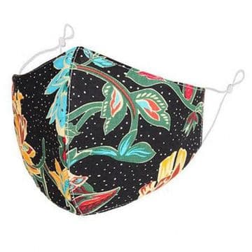 Designer Cotton Face Mask - Black Floral Vines - Face Covering - Reusable