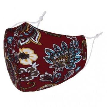 Designer Cotton Face Mask -Burgundy Floral Paisley - Face Covering - Reusable