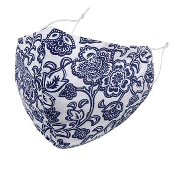 Designer Cotton Face Mask - Navy Floral - Face Covering - Reusable