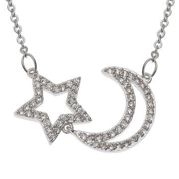 Diamante Moon & Star Necklace - Gift Boxed