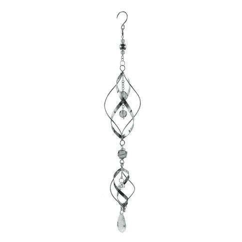 Double Silver Flames  -  Hanging Wind Spinner  - 57cm.