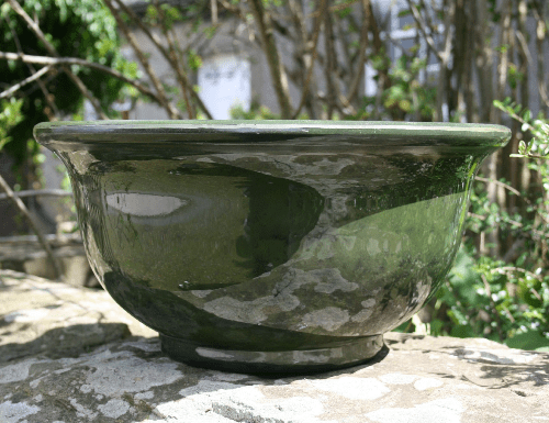 Eco Garden Glazed Planter/Mini Pond - Bowl - Olive Green - Large 40cm.
